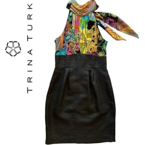 Trina Turk Silk Scarf Tie Dress Size 6 - Picture 1 of 8